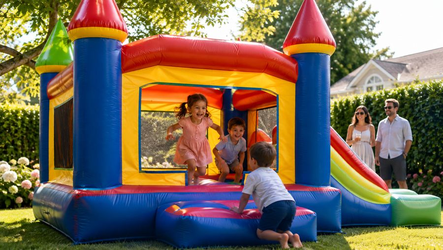 Children jumping inside a bounce castle